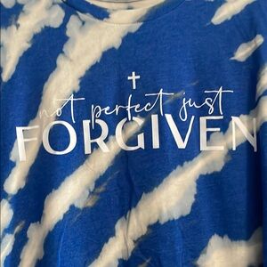 Blue bleached  'Not Perfect Just Forgiven' T-Shirt